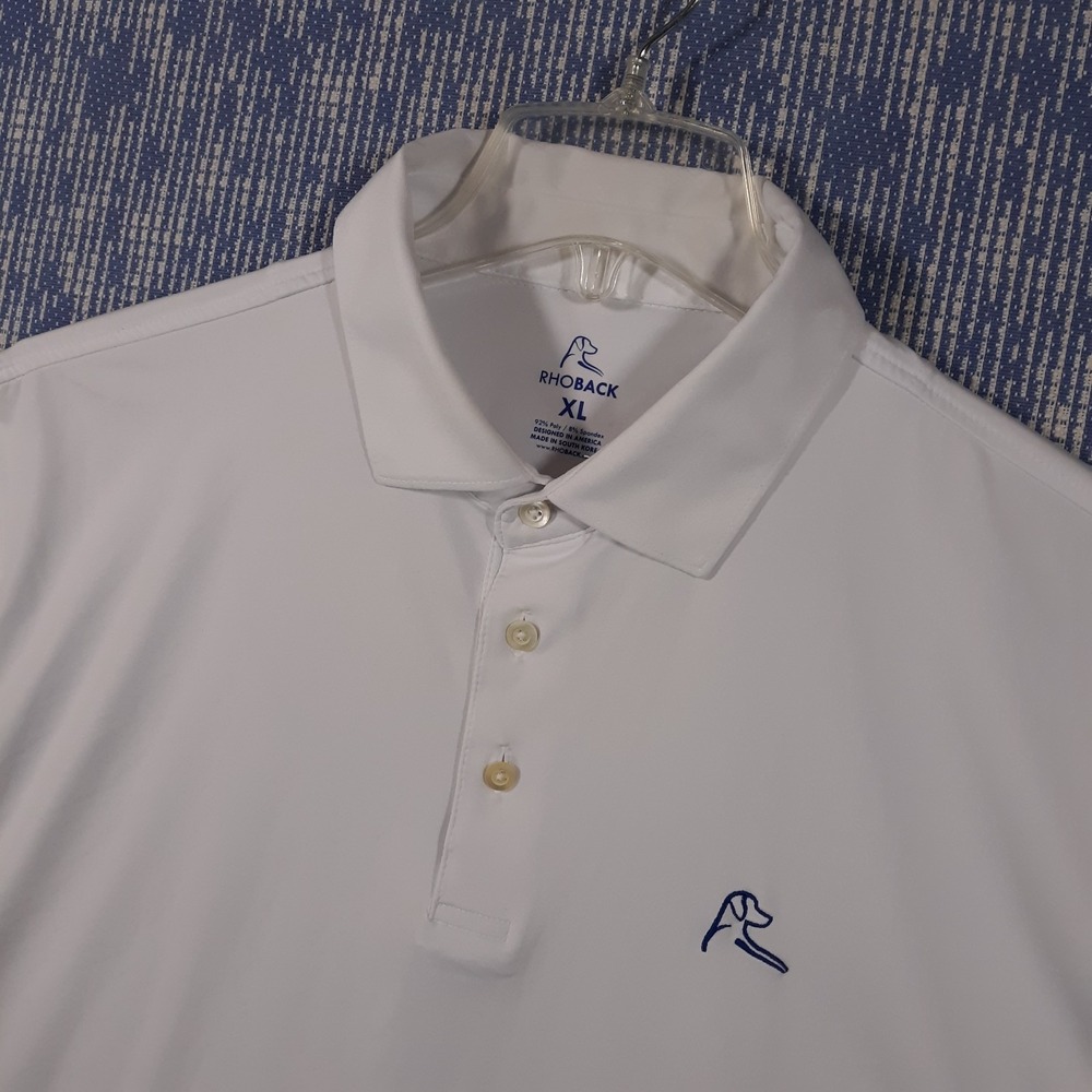 Rhoback Polo Shirt Mens Size XL Performance Golf Stretch White Plain